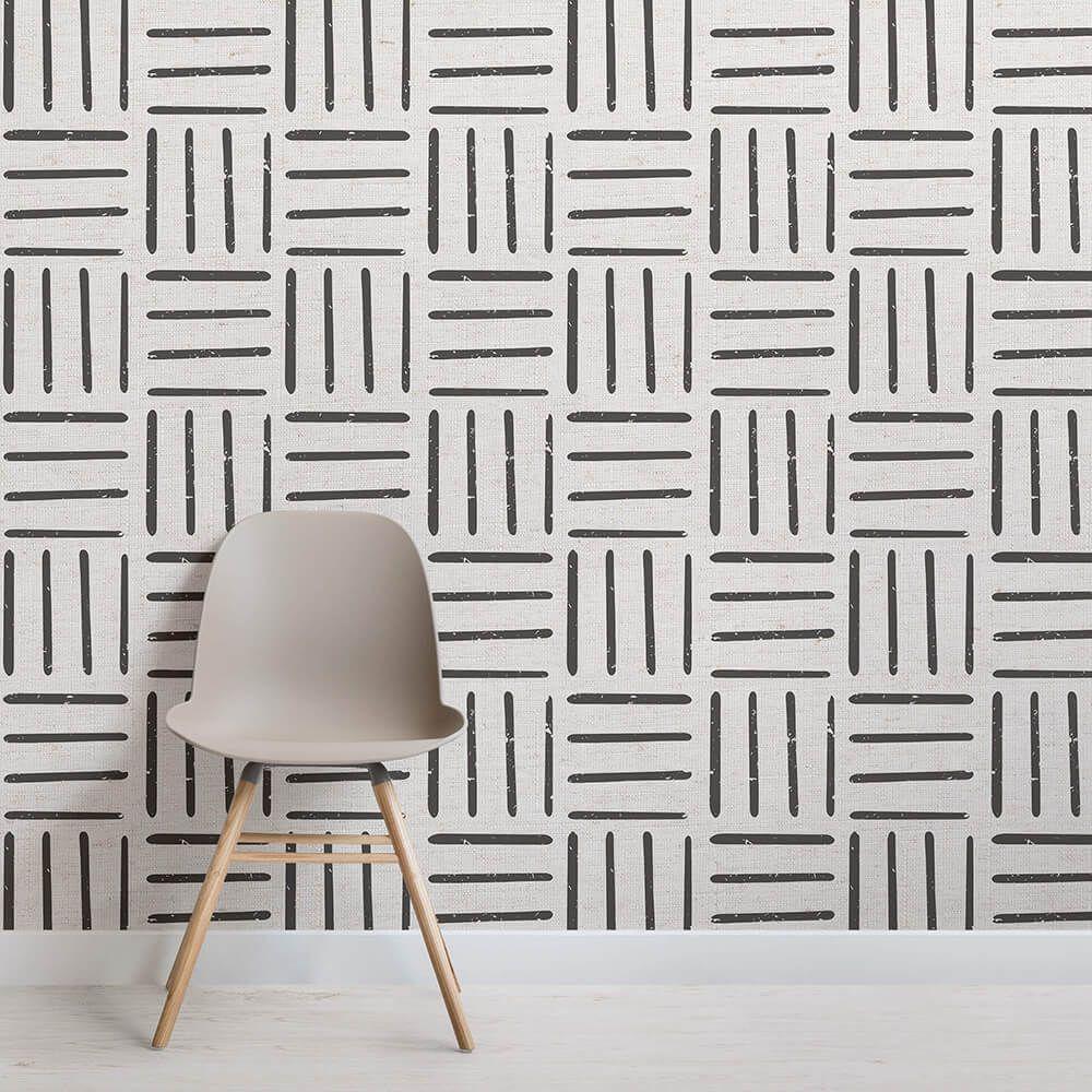 M25035 Off white textured wave lines faux fabric Modern Wallpaper