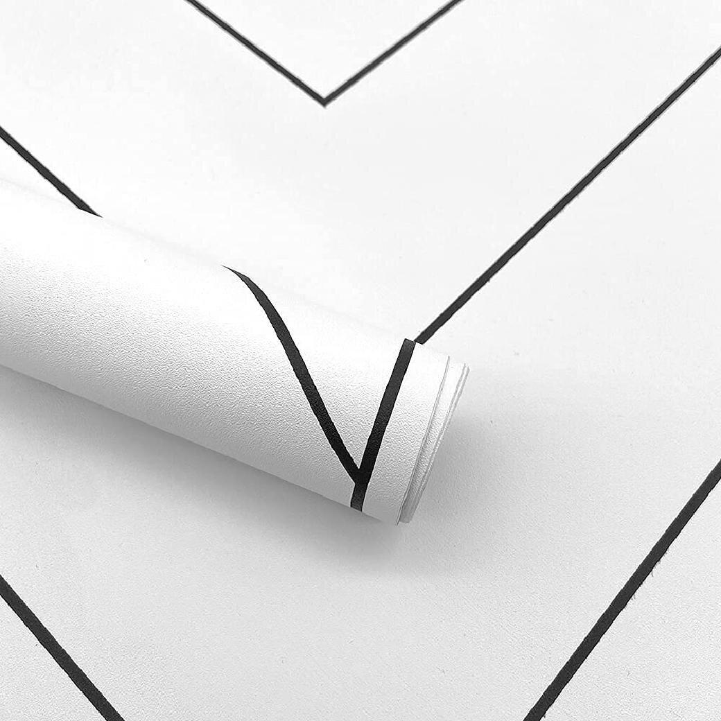 1040x1040 Corrigan Studio® 17.7X236 Geometric Wallpaper Modern Black And White Peel And Stick Wallpaper Removable Self Adhesive Herringbone Stripes Contact Paper For Bedroom Decoration Wall Covering Waterproof Vinyl Film