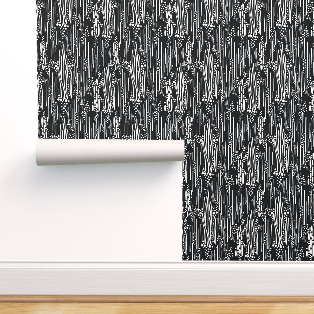1024x1024 Removable Water Activated Wallpaper Black White Lines Abstract Modern Home