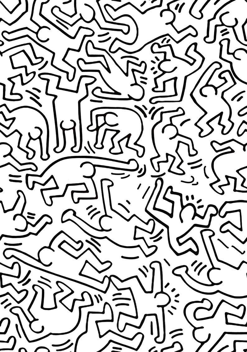 794x1134 Black and White Wallpaper Modern Wall Covering Minimalist. Etsy. Keith haring art, Haring art, Picture collage wall
