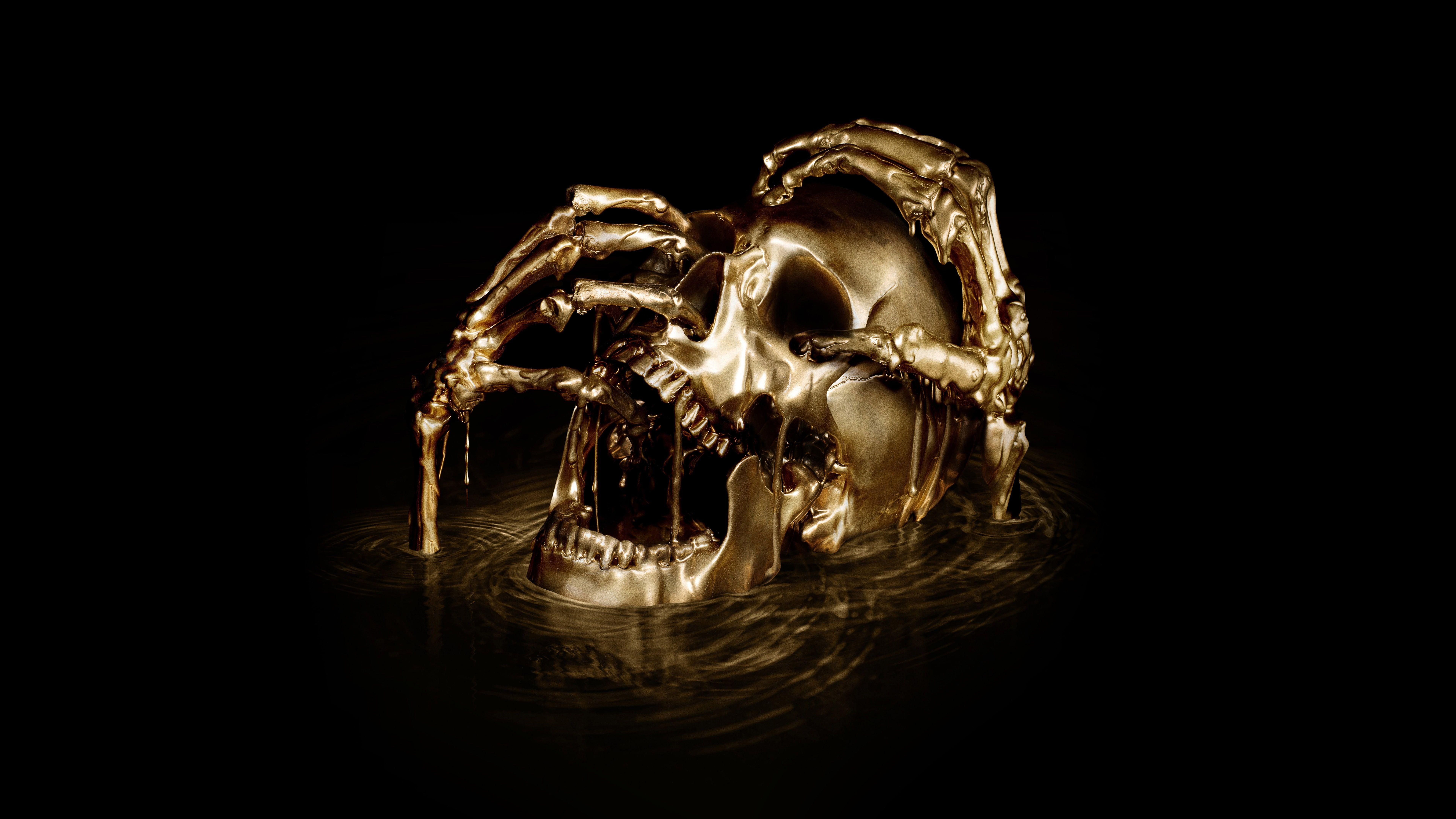7680x4320 HD wallpaper: skull, bones, head, gold