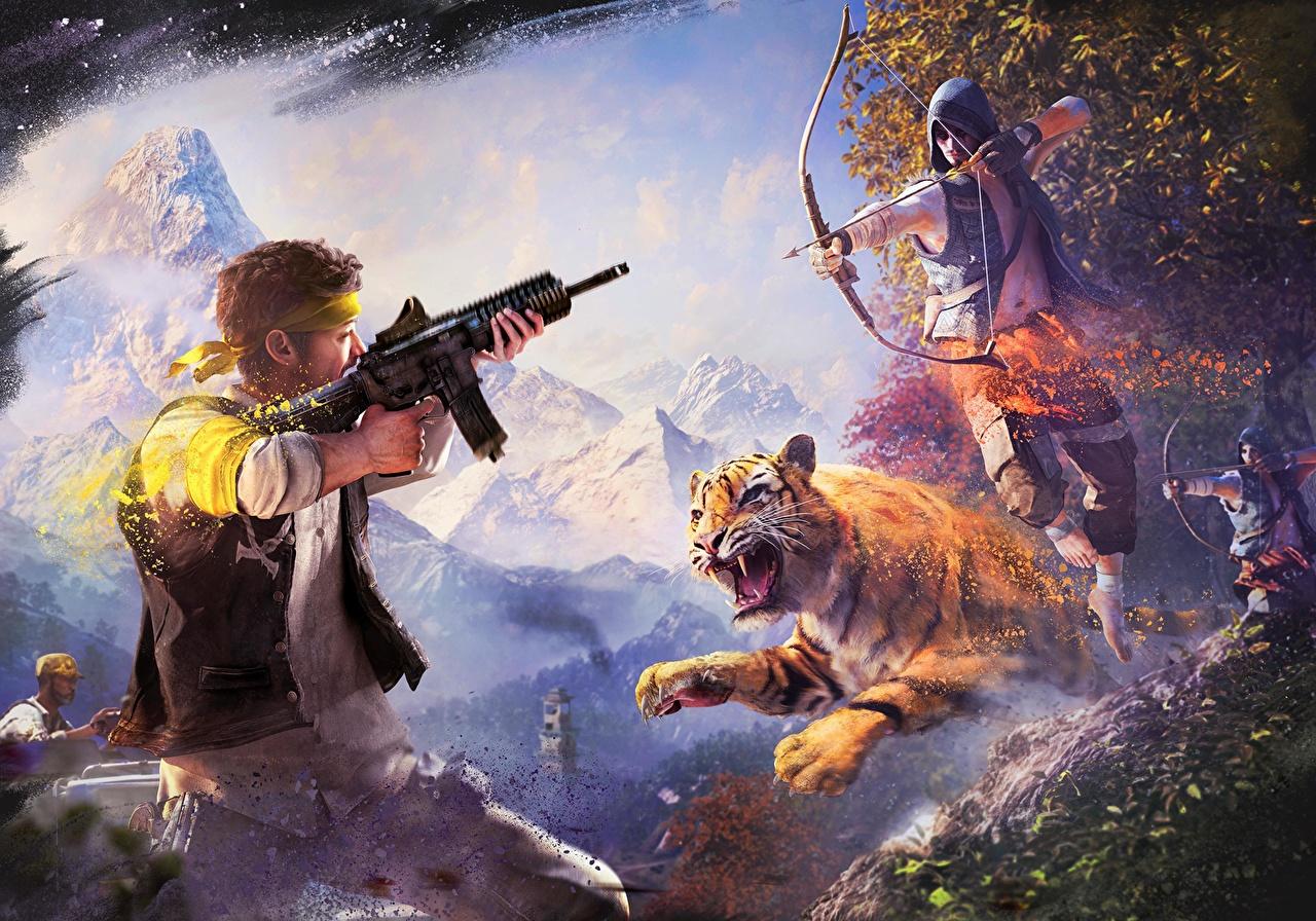 1280x896 Image Far Cry Far Cry 4 tiger Archers Man Assault rifle Games