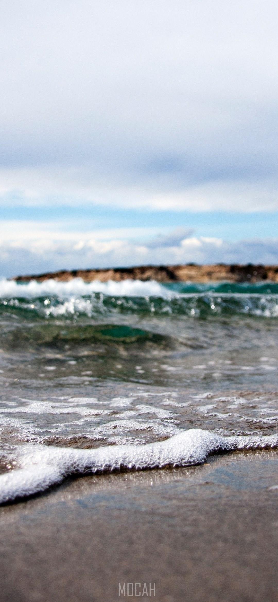 1080x2340 the ocean tide is vibrant and washes off on the beach shore on a cool summer day, ocean wave race to beach shore, Xiaomi Mi 9 Pro wallpaper full hd, 1080x2340
