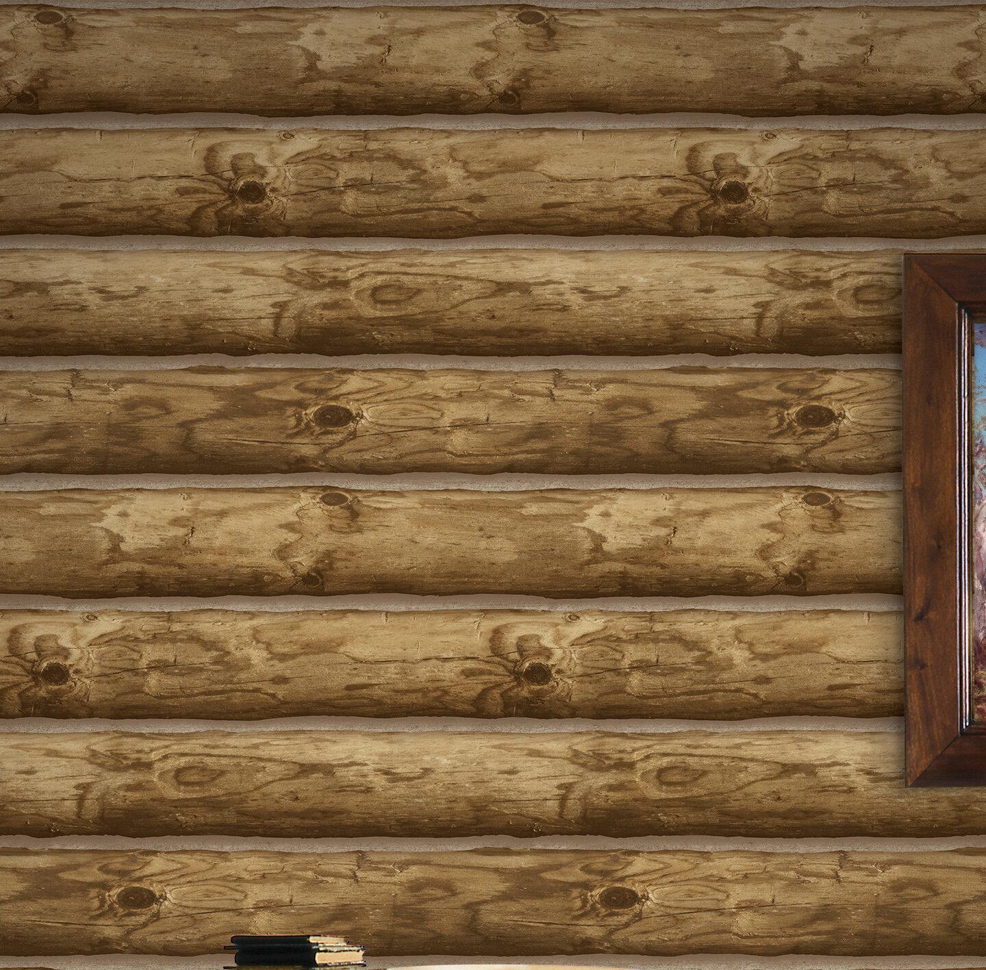 1440x1417 Millwood Pines Fawley Log Cabin 33' L x 20.5” W Texture Wallpaper Roll