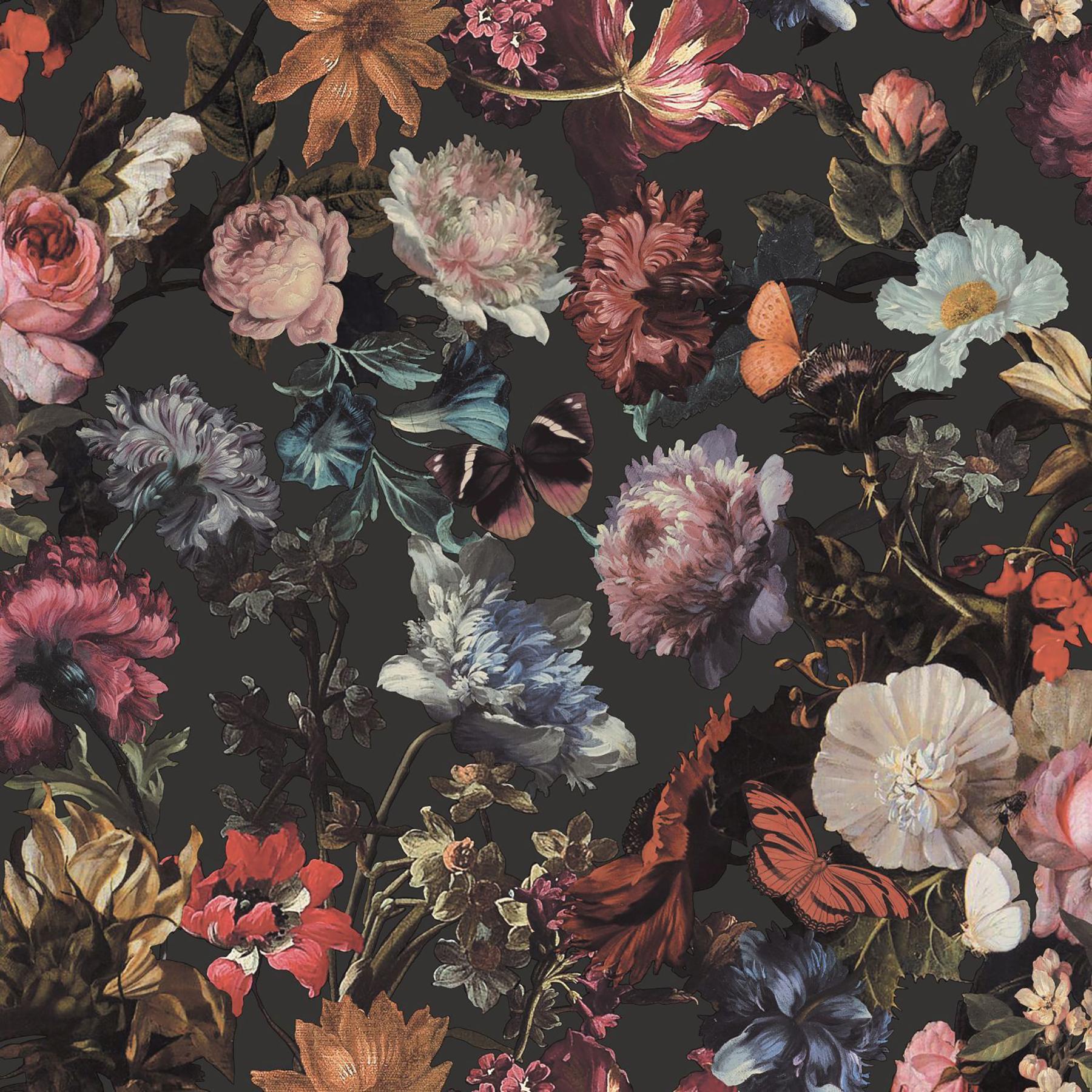 1800x1800 ESTAhome Zarinda Dark Grey Flowers Wallpaper