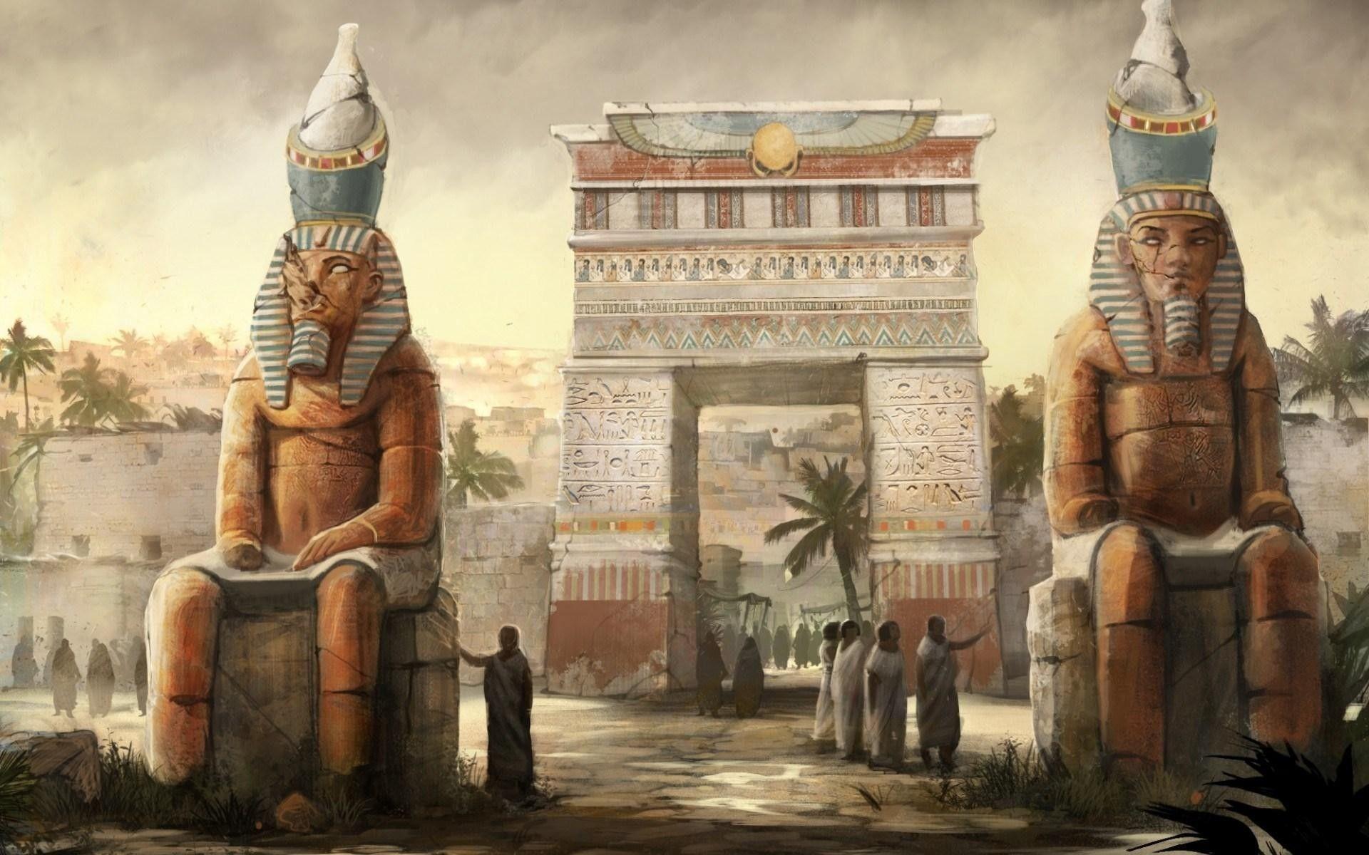 1920x1200 people digital art fantasy art egyptian gods statue town