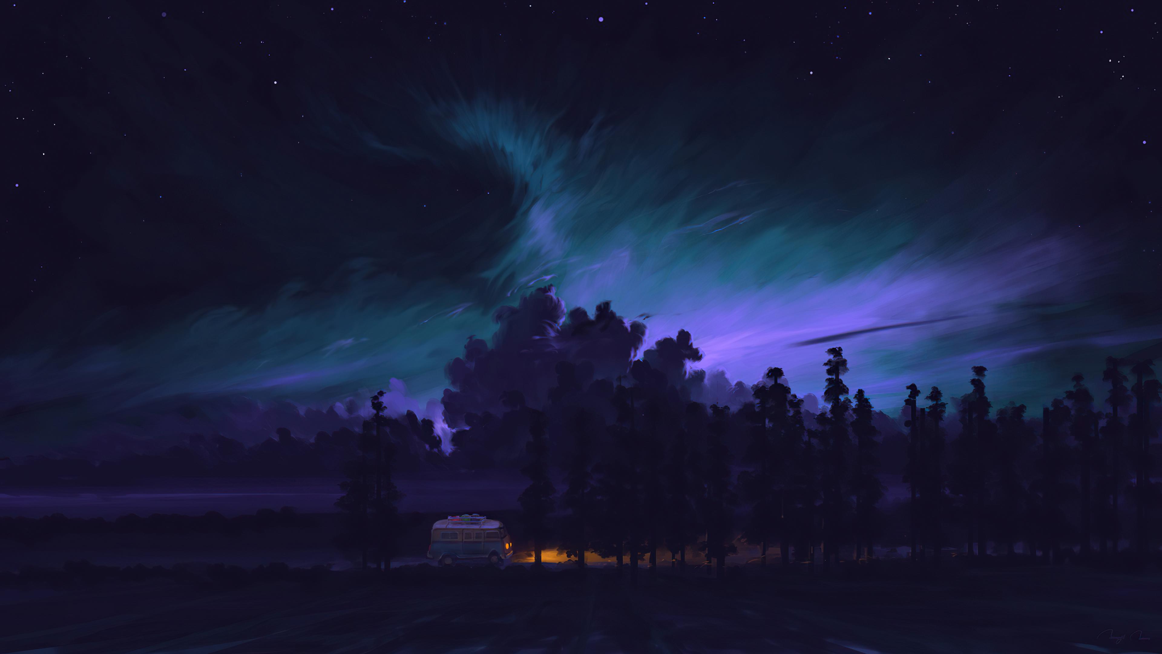 3840x2160 Long Night Drive Camping Van 4k, HD Artist, 4k Wallpaper, Image, Background, Photo and Picture