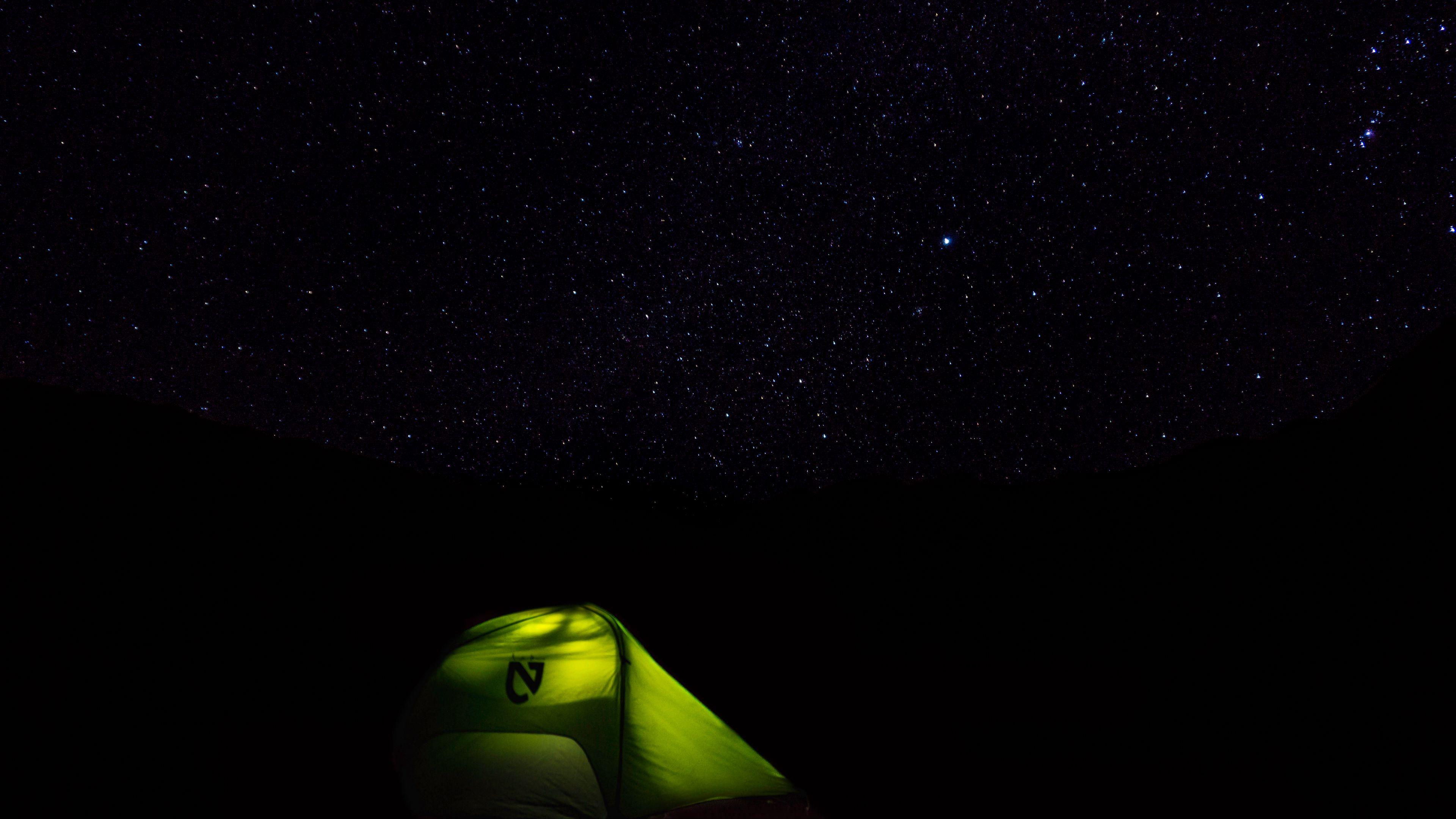 3840x2160 Download wallpaper 3840x2160 tent, starry sky, stars, night, camping 4k uhd 16:9 HD background