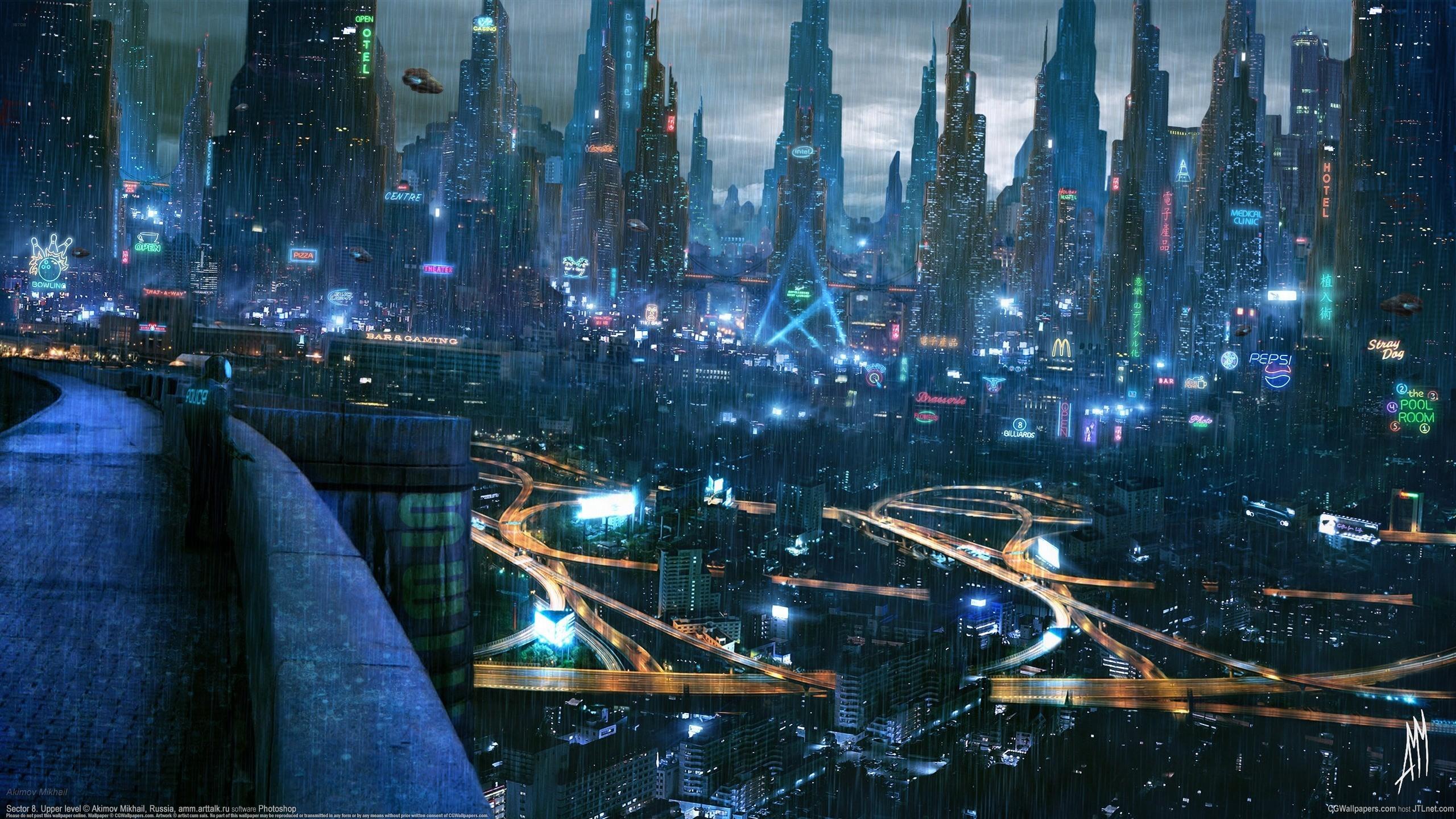 2560x1440 cyberpunk cityscape city futuristic city digital art wallpaper HD Wallpaper
