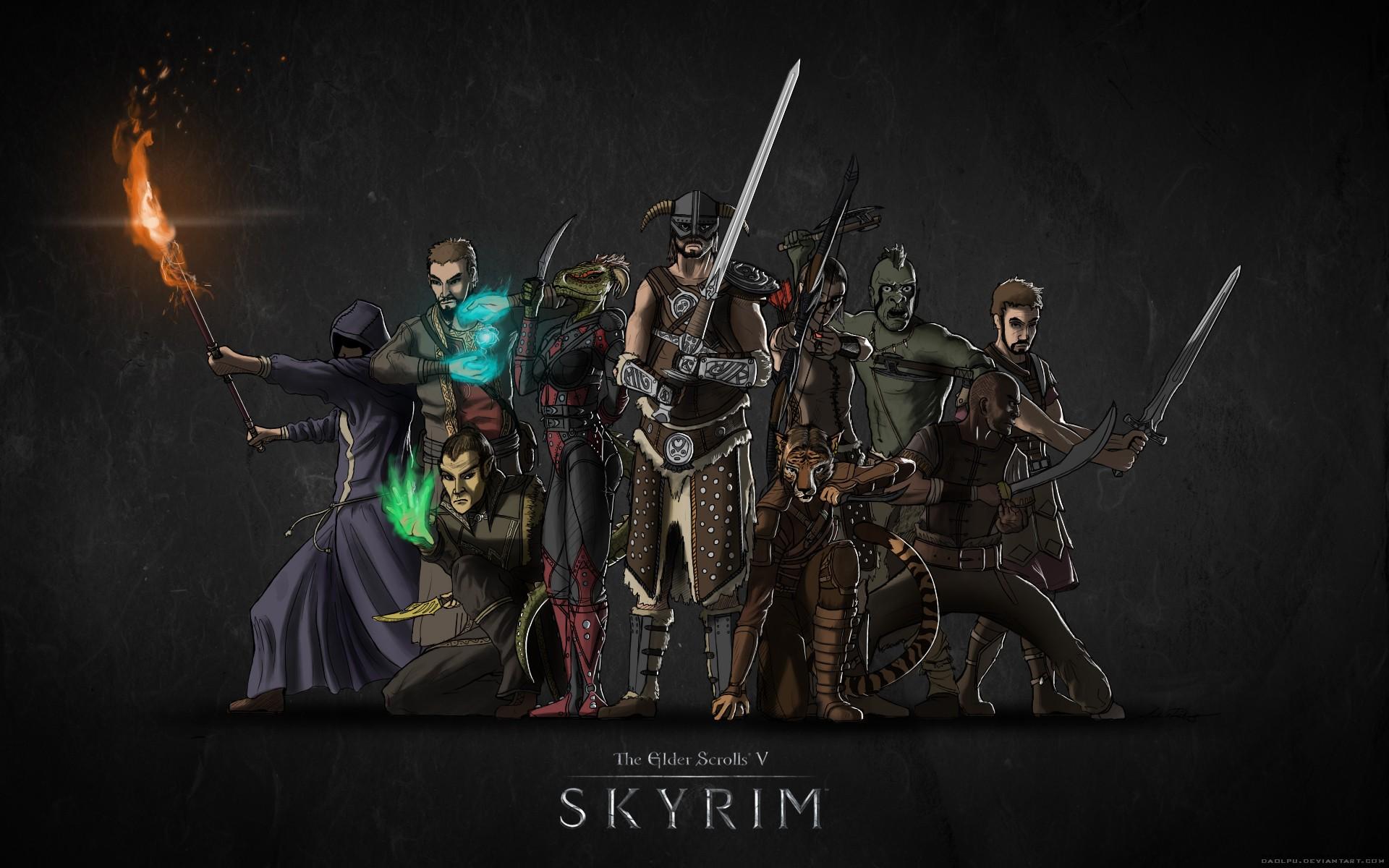 1920x1200 Mage archers elves orcs argonian dovakhiin swords the elder scrolls v skyrim khajiit dovahkiin wallpaperx1200