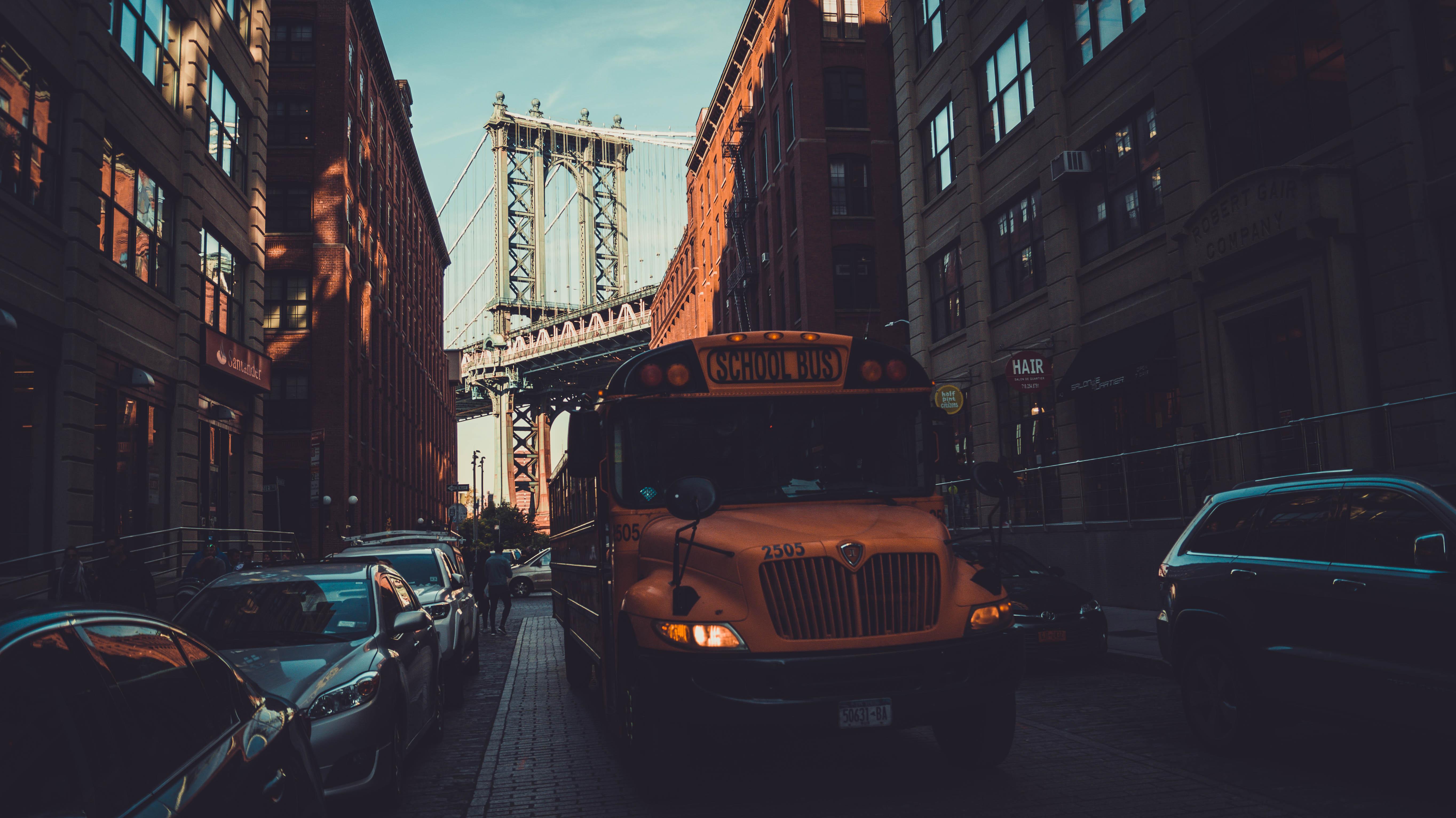 5456x3064 New York City, Dumbo, Manhattan Bridge, Buses, Bridge Wallpaper HD / Desktop and Mobile Background