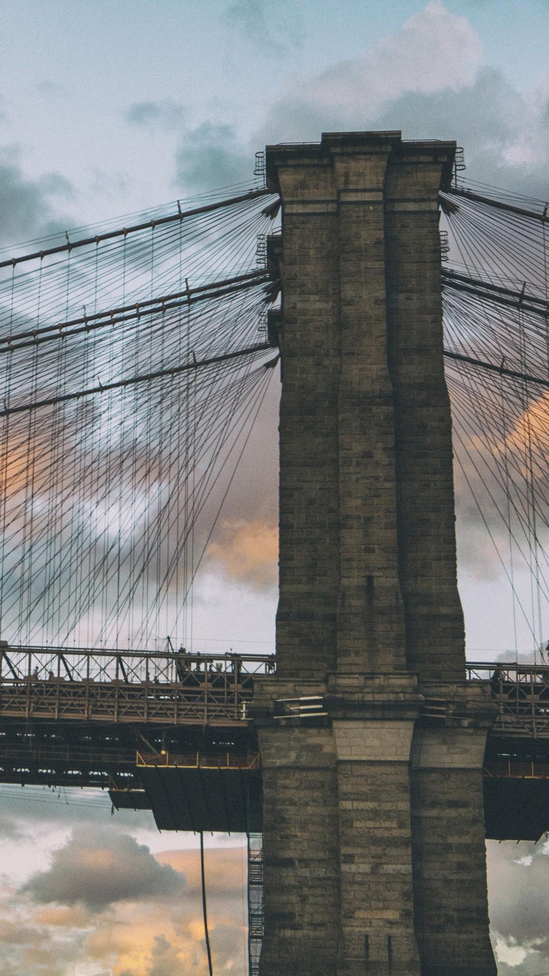 1080x1920 Wallpaper Brooklyn Bridge, New York, Dumbo in Brooklyn, clouds, sunset, Architecture