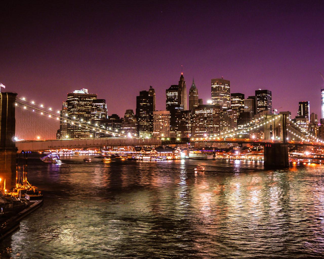 1280x1024 New York City United States Of America Night On The Brooklyn Bridge From Manhattan Bridge Ultra HD Wallpaper And Lapx2160 :