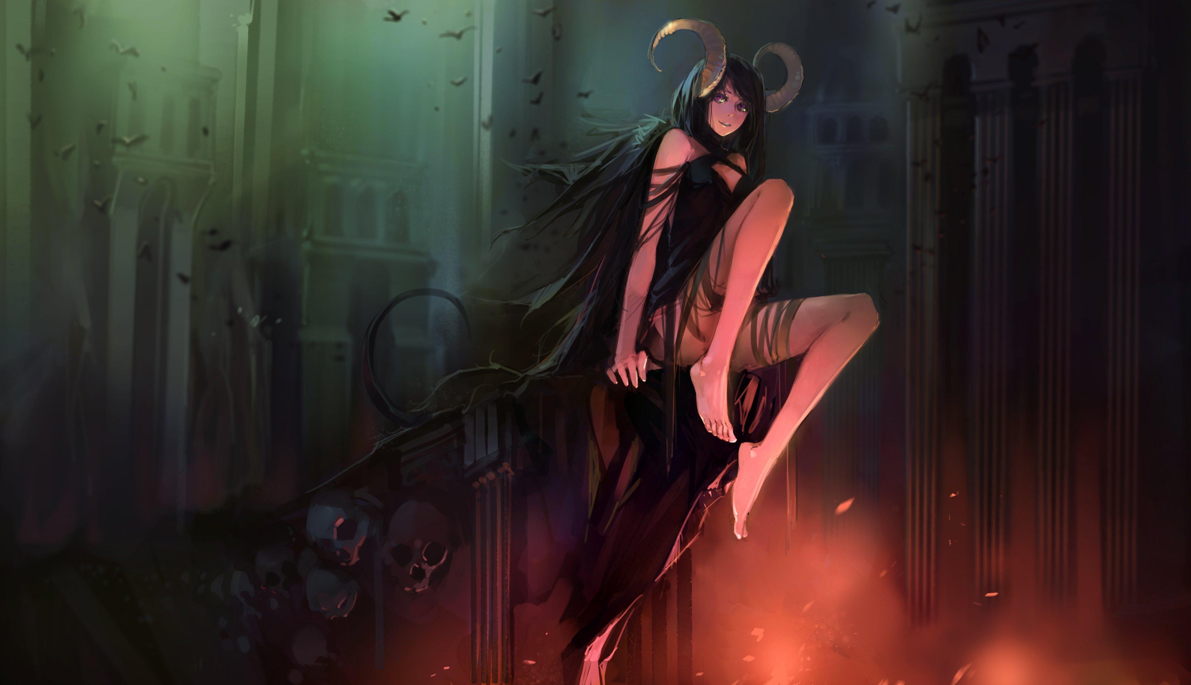 4000x2303 Anime Demon girl dark horror blood black wallpaperx2303