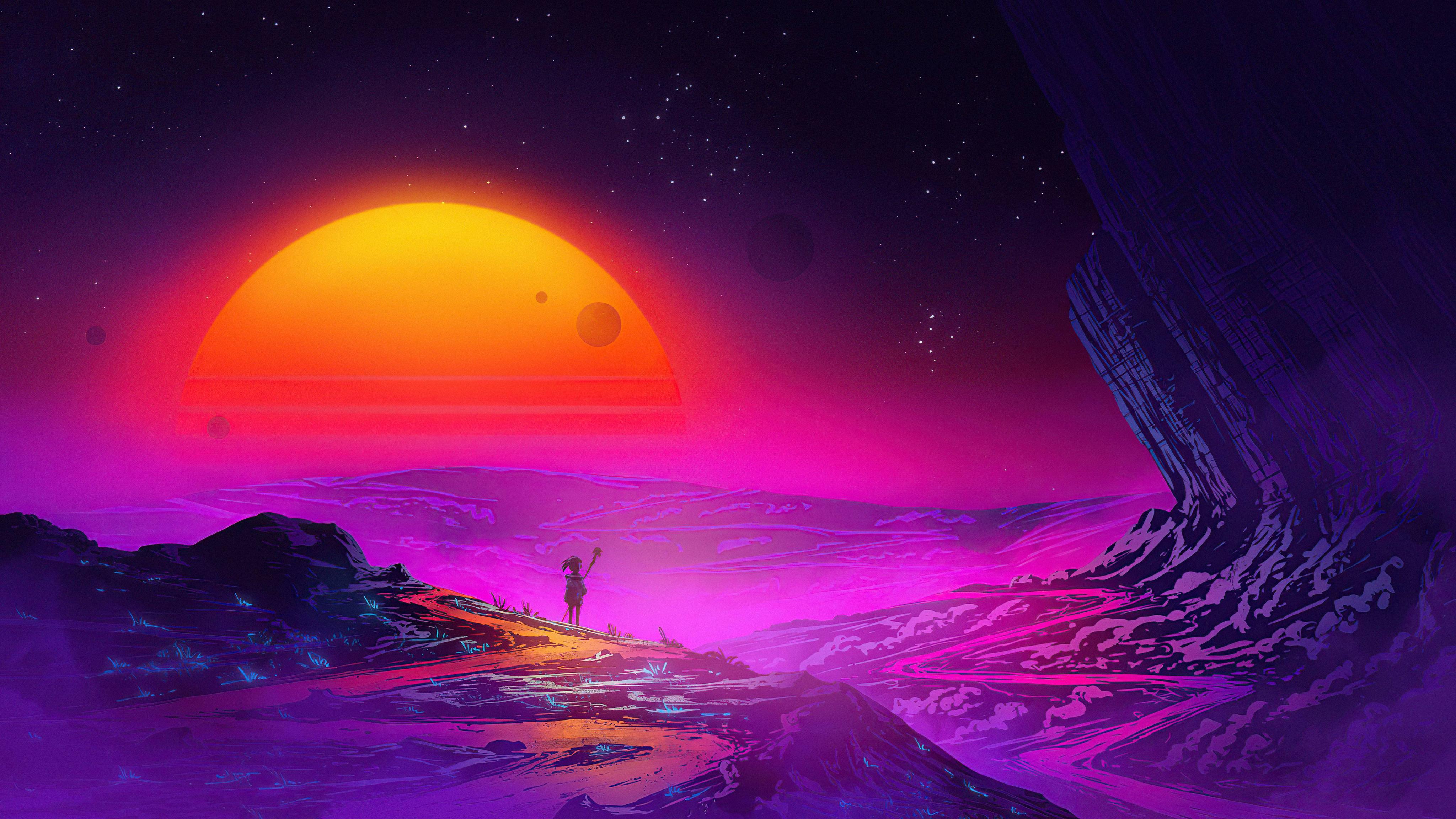 4096x2304 4K Amazing Landscape & Alone Girl 5K Wallpaper, HD Artist 4K Wallpaper, Image, Photo and Background