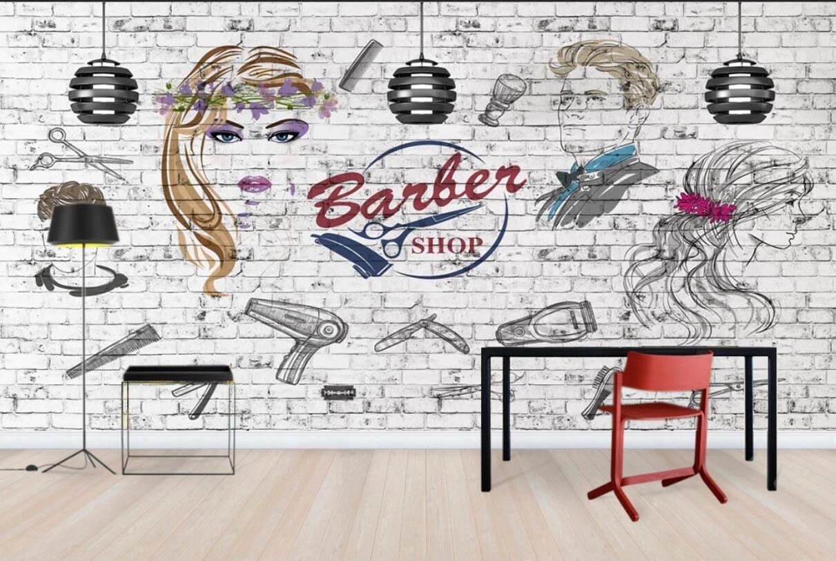 1211x813 Beibehang Custom personality wallpaper beauty salon salon hair salon background wall barber shop papel de parede 3D wallpaper. Wallpaper