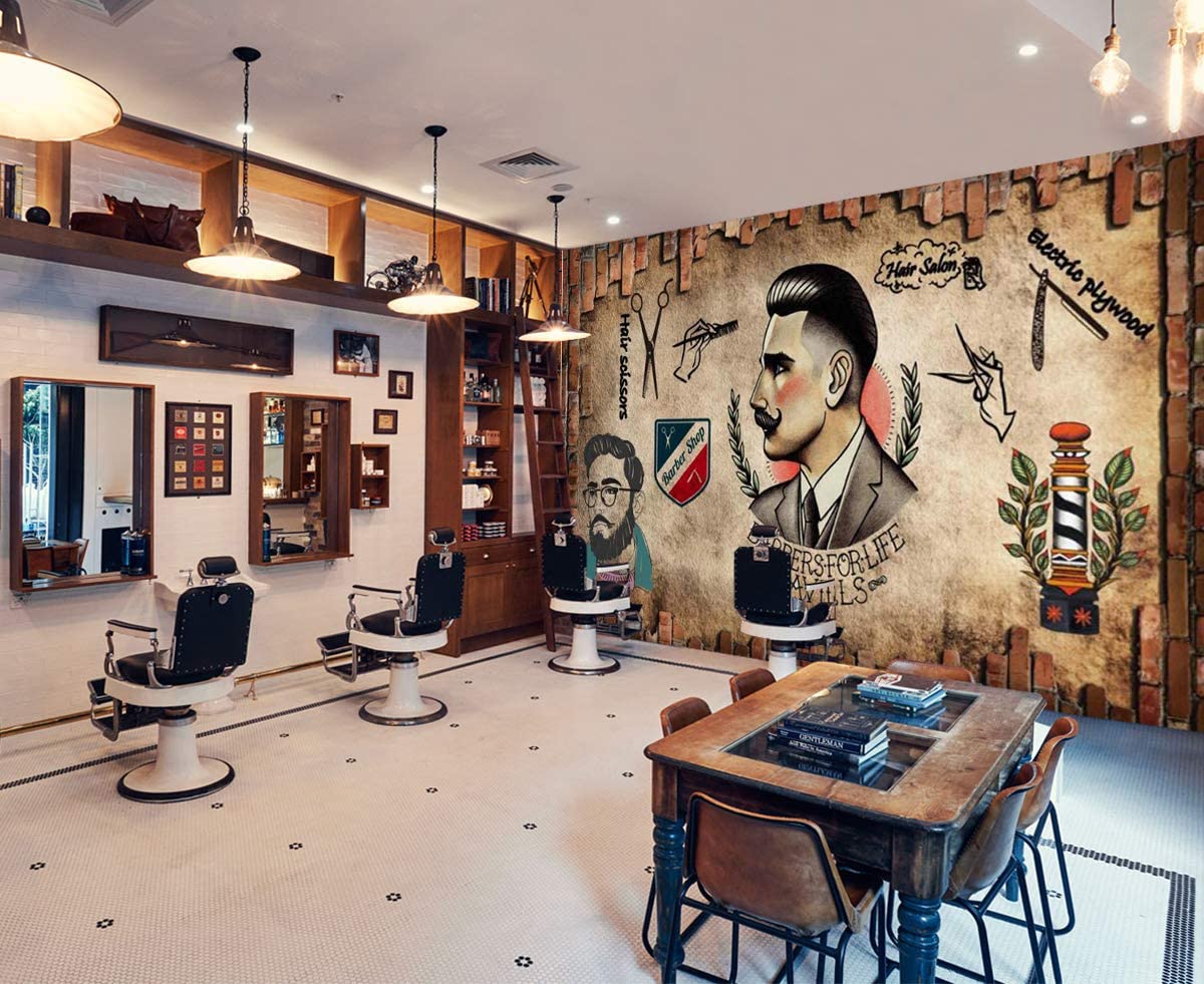 1200x981 3D Retro Hair Salon 022 Barber Shop Wall Paper Print Decal Deco Wall Mural Self Adhesive Wallpaper AJ US Muzi (Vinyl (No Glue & Removable), 【 82”x58”】208x146cm(WxH)) : Tools & Home Improvement
