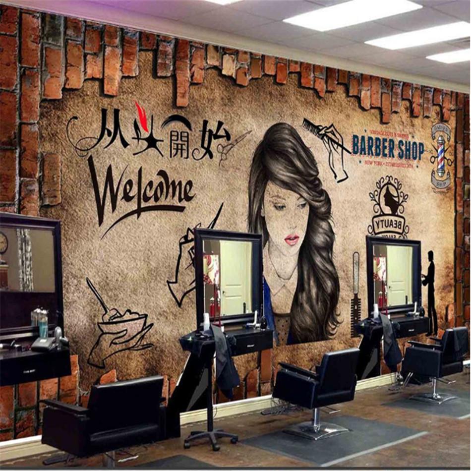 950x950 European Retro Fashion Trend Barber Shop Wall Paper 3D Hair Salon Beauty Salon Background Mural Wallpaper Papel De Parede 3D. Wallpaper