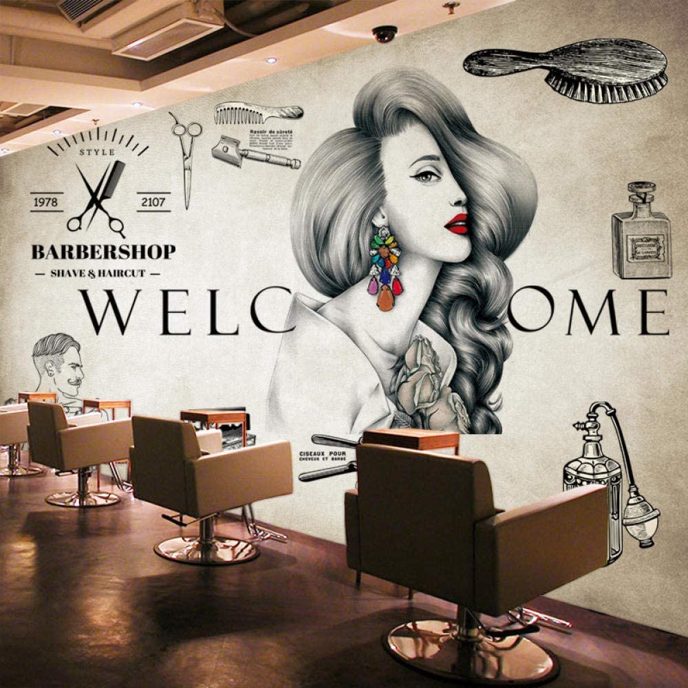 1000x1000 Mural 3D Wallpaper Mural Nostalgic Retro Barber Shop Wallpaper Brick Hair Salon Mural Trend Retro Beauty Salon Wallpaper Tooling Background Wall 250Cmx175Cm