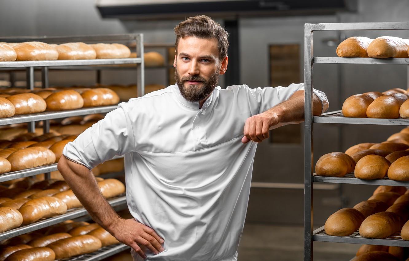 1332x850 Wallpaper pose, bread, male, shirt, beard, in white, uniform, cakes, Baker, bakery image for desktop, section мужчины
