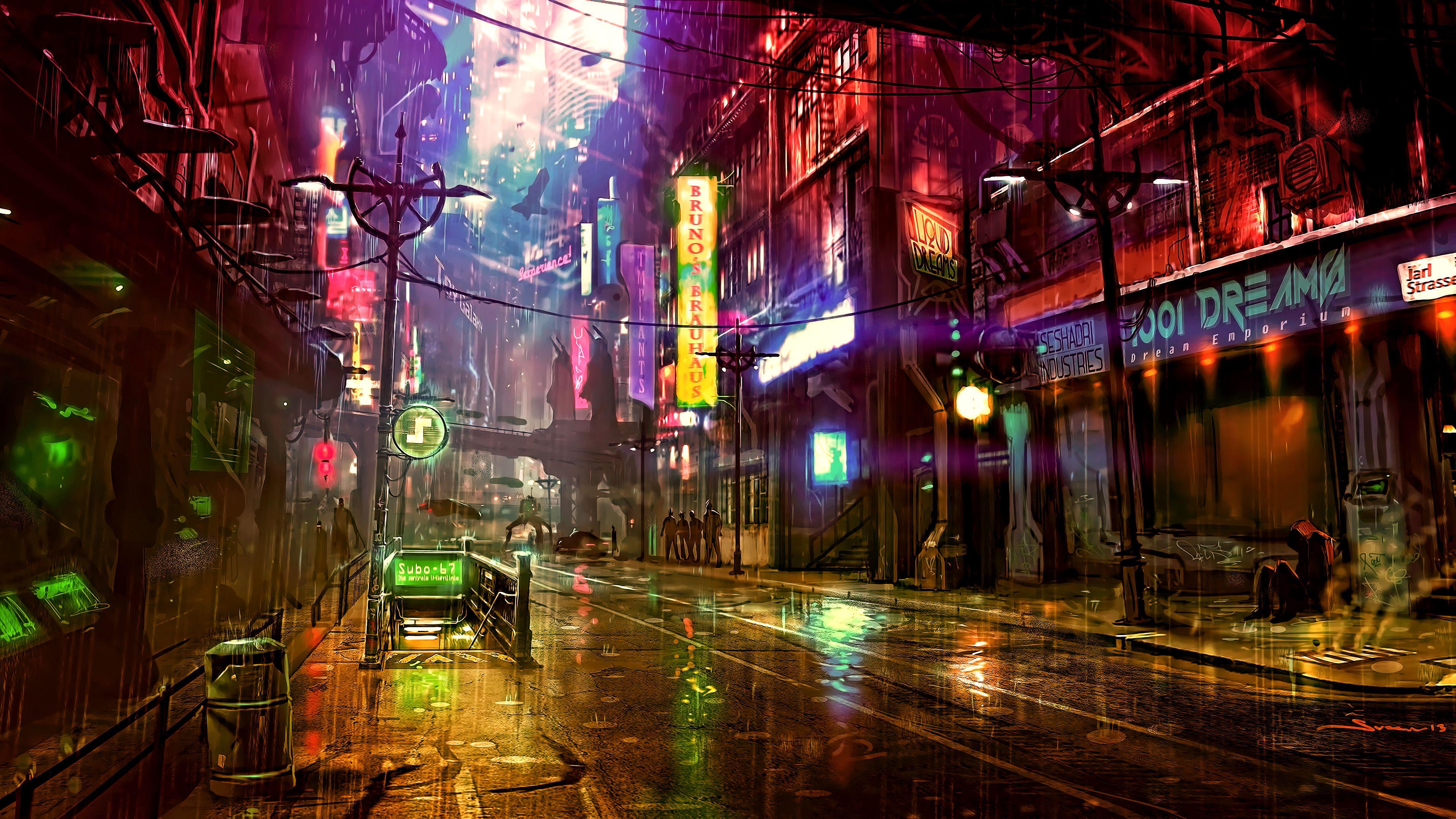 3840x2160 Thành phố tương lai Cyberpunk Neon Street Digital Art 4k, HD Artist, 4k