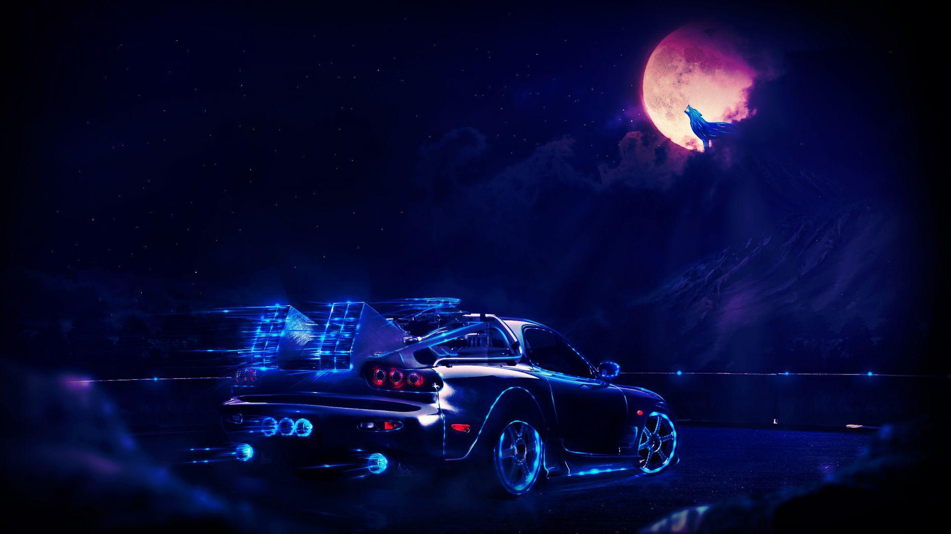 1920x1080 Desktop wallpaper mazda rx- car, dark, back to the future, movie, art, HD image, picture, background, 272b2d