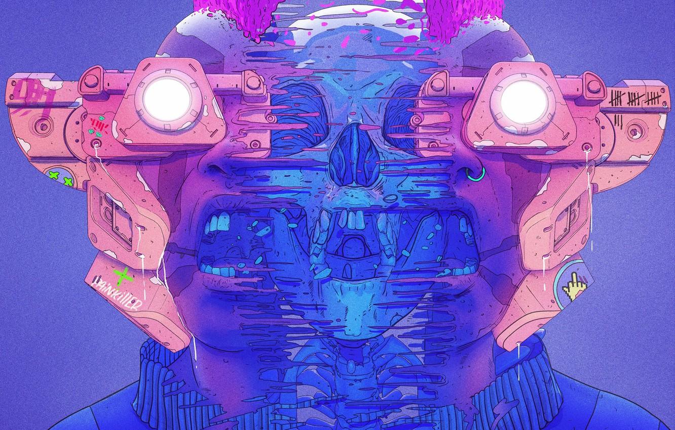 1332x850 Wallpaper Color, Skull, Glasses, Style, Face, Helmet, Mask, Fantasy, Style, Color, Fiction, Fiction, Illustration, Sci Fi, Cyberpunk, Science Fiction Image For Desktop, Section арт