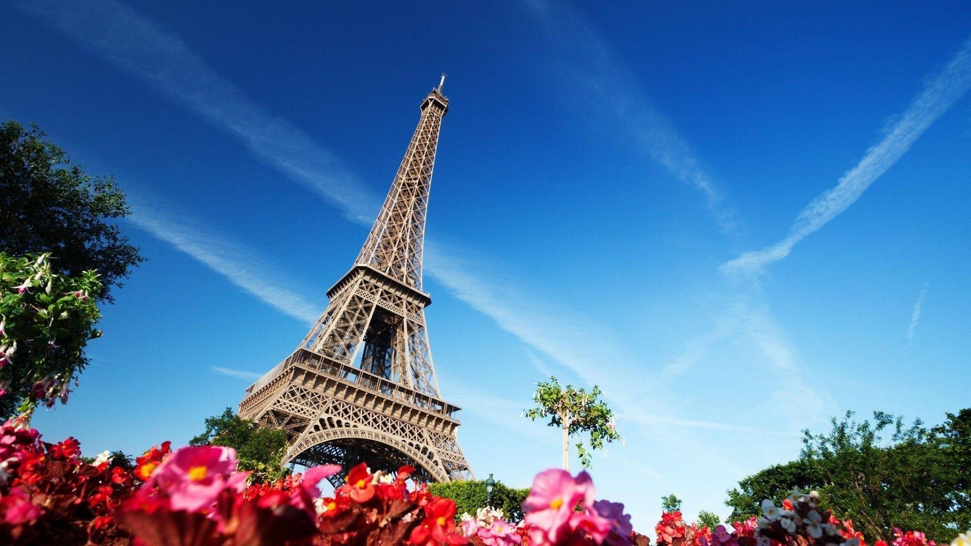 1920x1080 tháp Eiffel, Tòa nhà, Kiến trúc, Hoa, Paris, Pháp