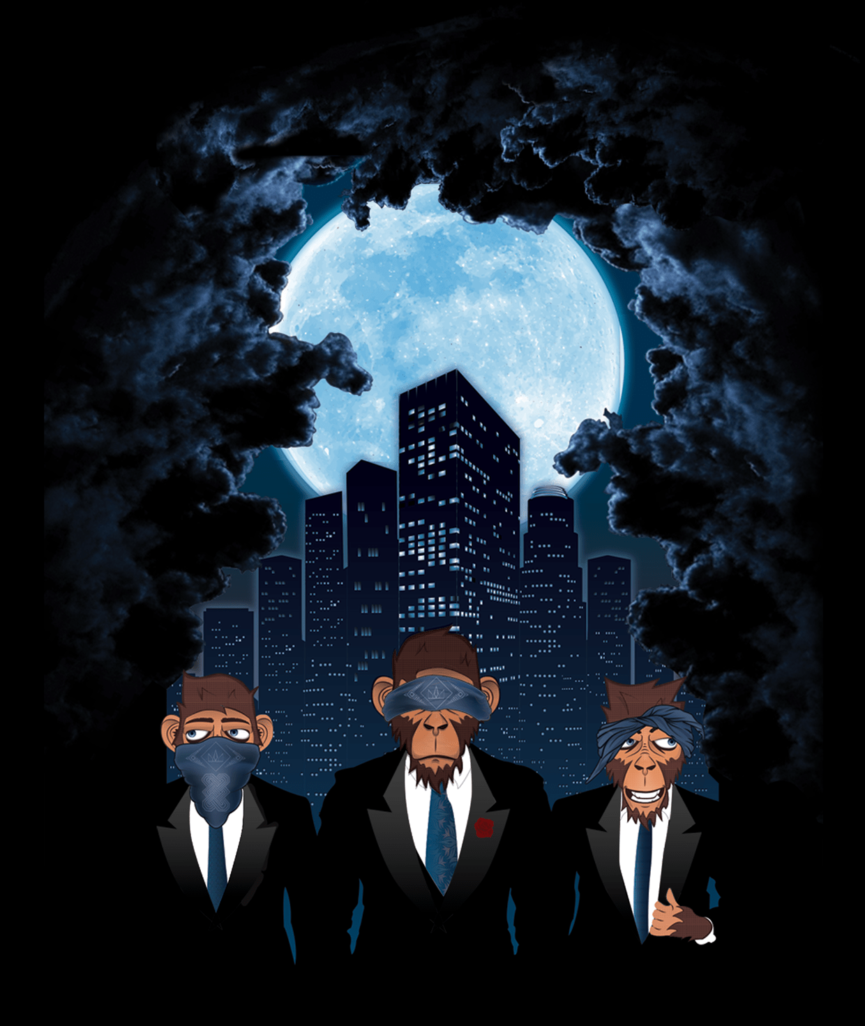 1240x1471 Midnight Blues X 3 Wise Monkeys. Wise monkeys, Gorillas art, Monkey art