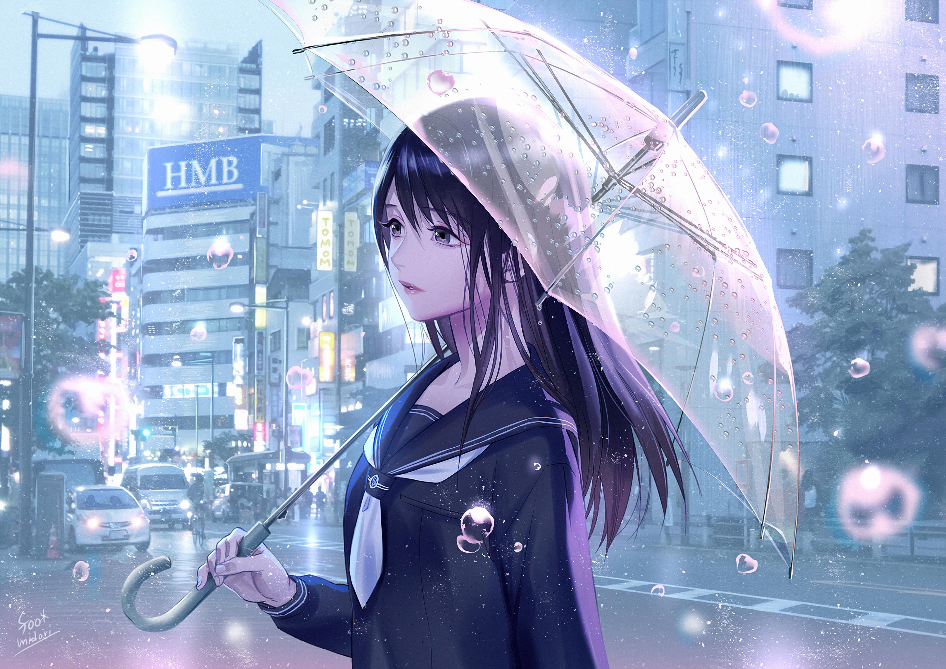 3840x2714 Anime Girl Rain Water Drops Umbrella Wallpaper, HD Anime Wallpaper, 4k Wallpaper, Image, Background, Photos and Picture