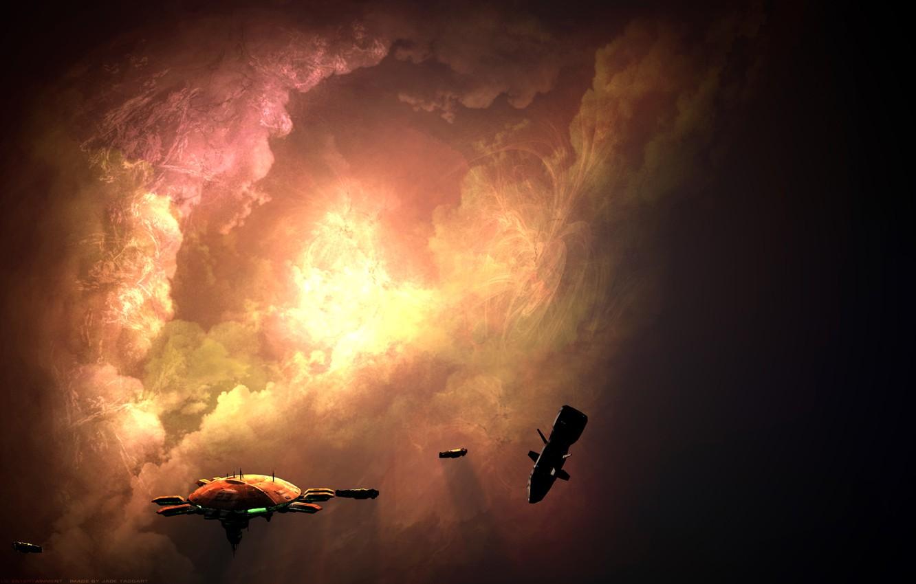 1332x850 Wallpaper space, nebula, the game, ships, station, Homeworld, drone, Jade Taggart image for desktop, section игры