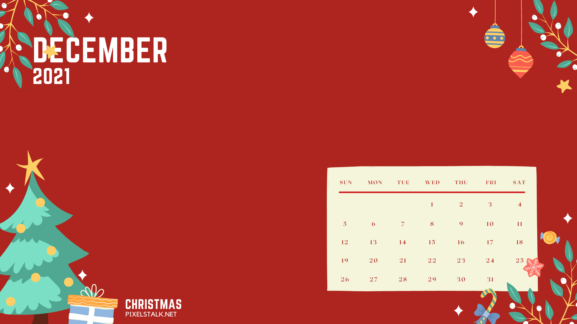 1920x1080 December 2021 Calendar Wallpaper (Desktop and Mobile version)