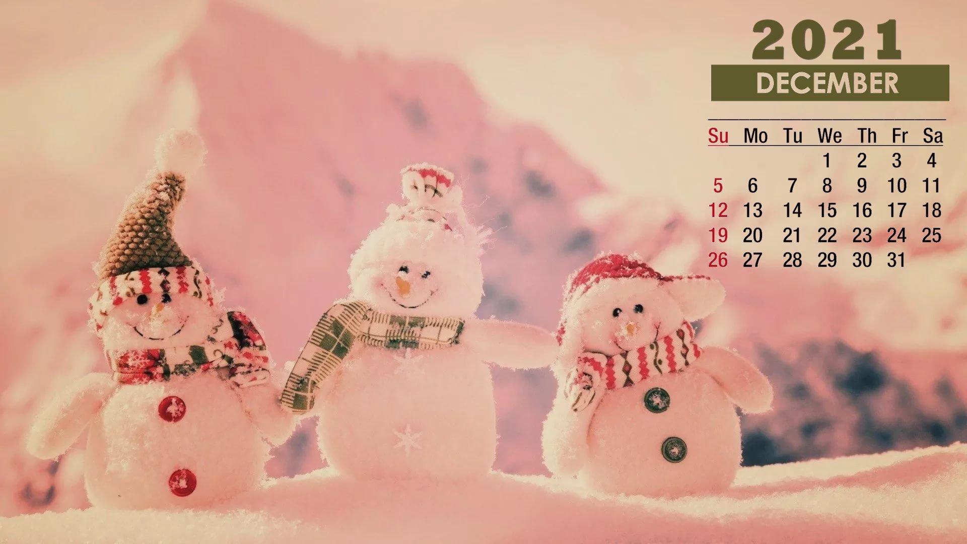 1920x1080 December 2021 Calendar Snowman Friends Wallpaper 72202