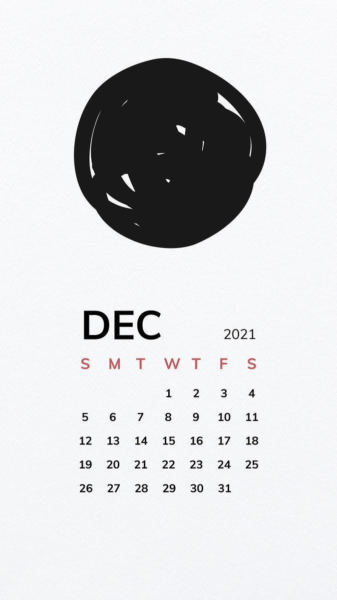675x1200 Calendar 2021 December printable with black
