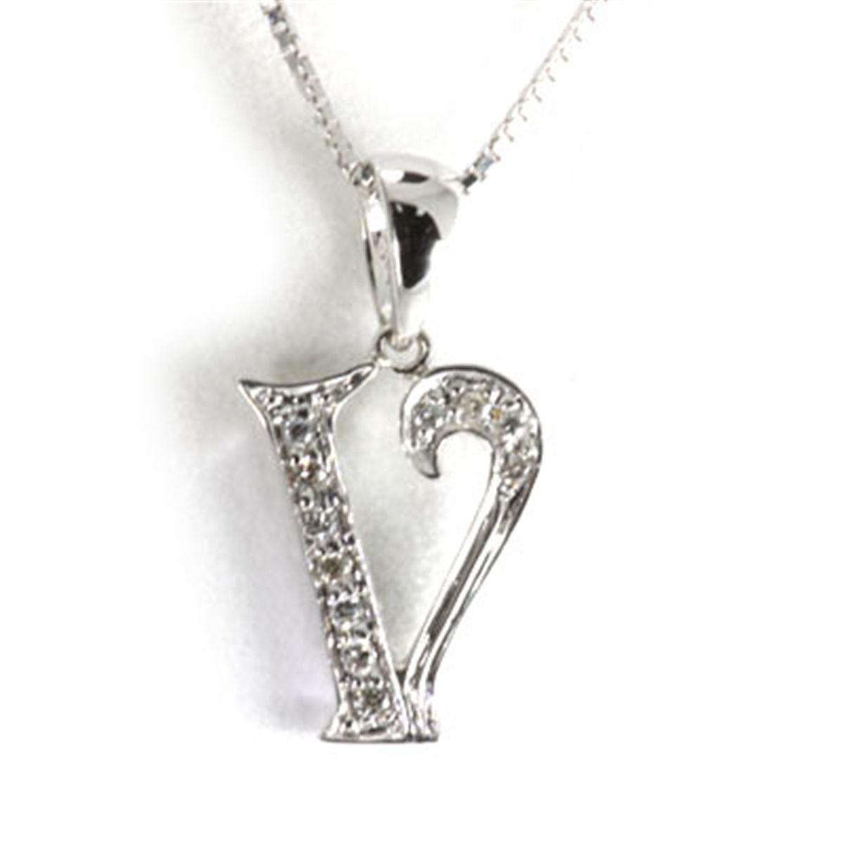 1200x1200 Genuine 0.06 Ctw Alphabet Initial Letter V Diamond Necklace 16 14kt Gold White