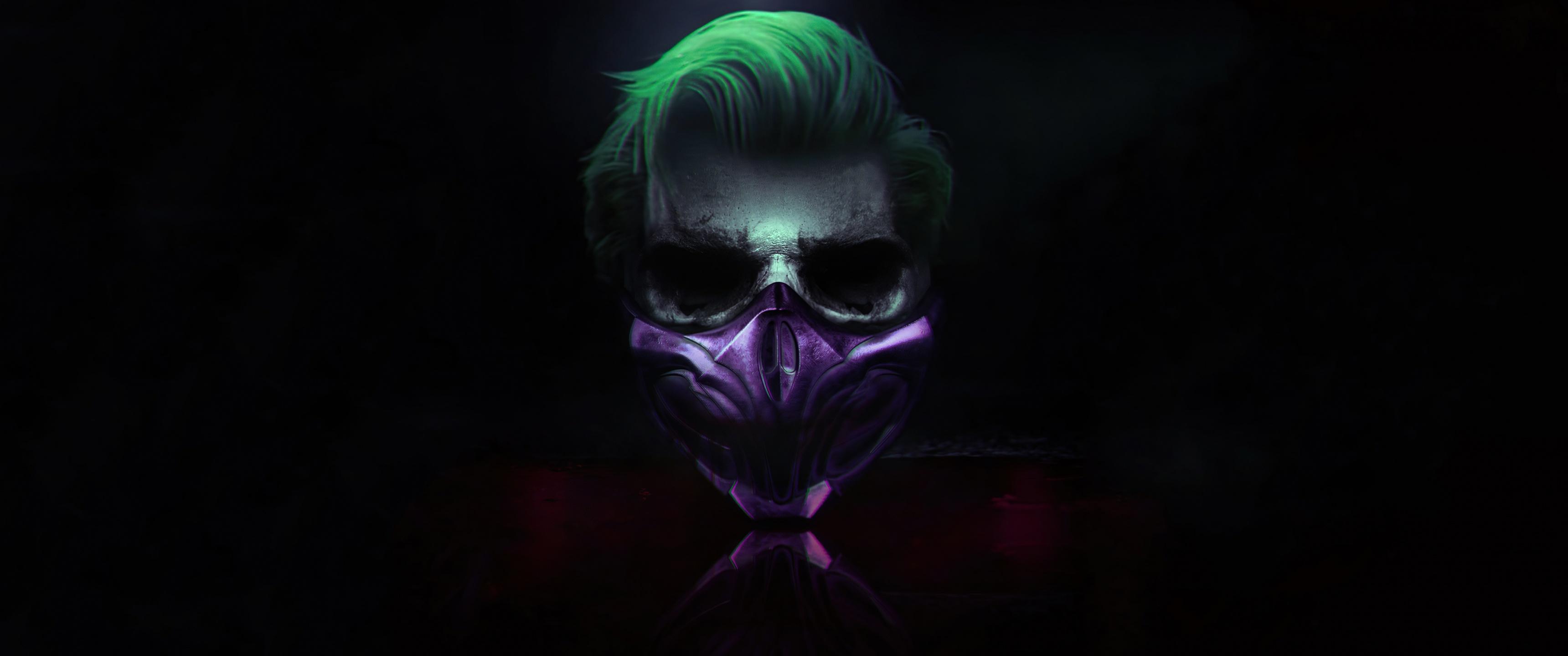 3440x1440 Joker Wallpaper 4K, Mask, Cyberpunk, Dark background, Graphics CGI
