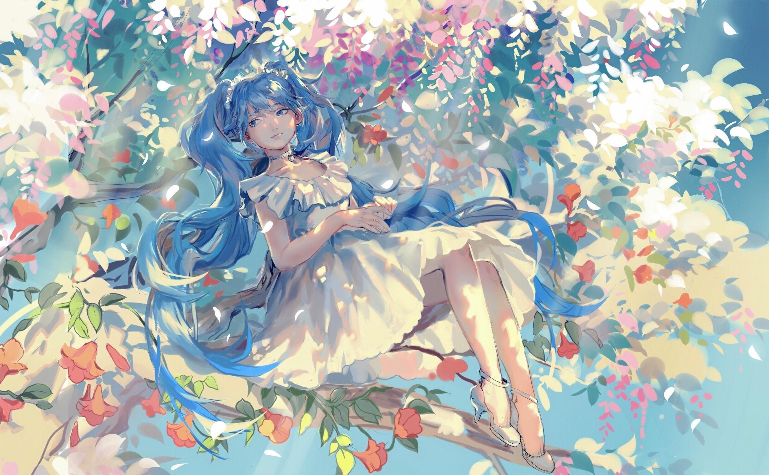 2448x1512 heels, Dress, Trees, Hatsune Miku, Vocaloid Wallpaper HD / Desktop and Mobile Background