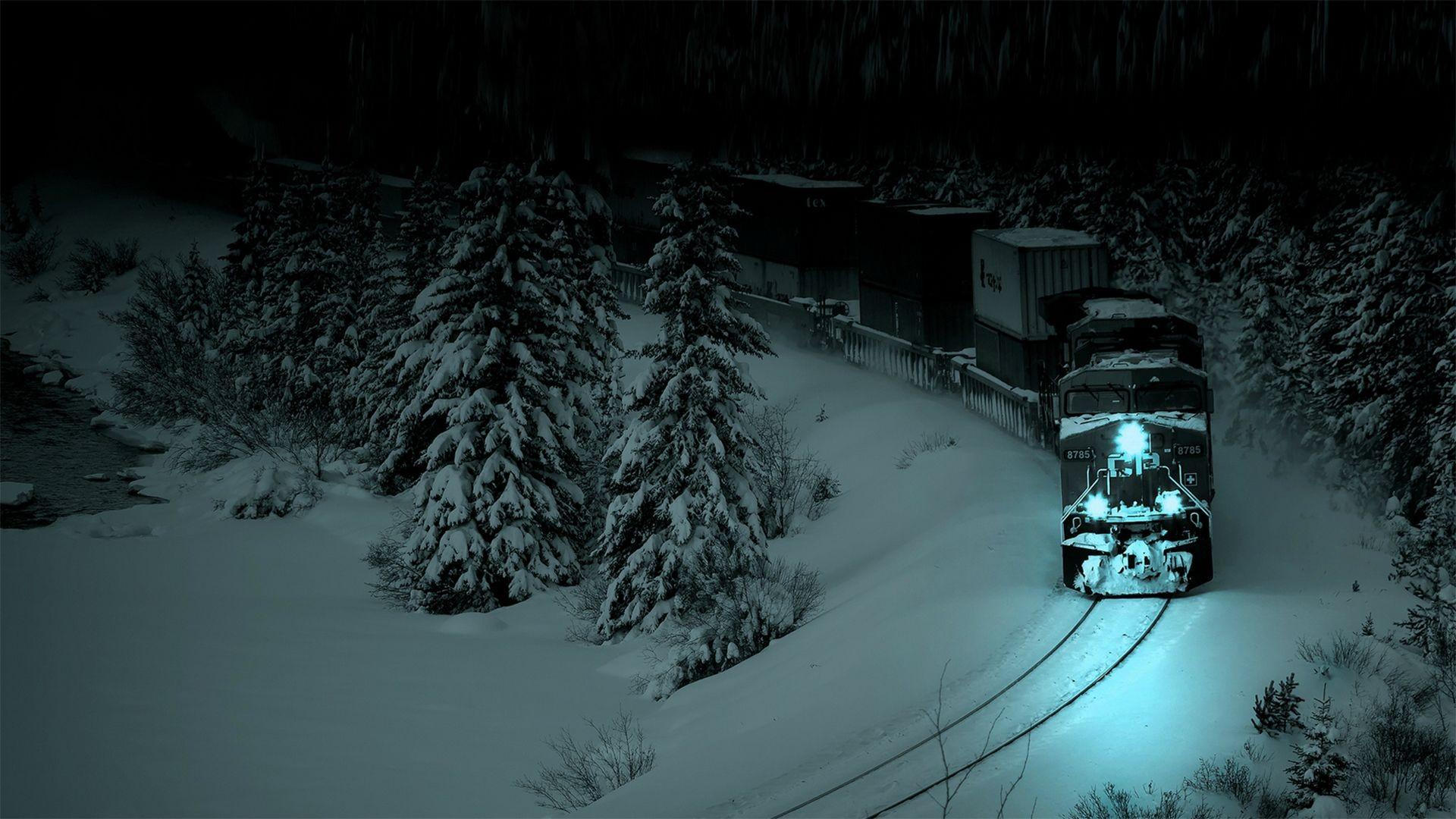 1920x1080 Train In Snow Night