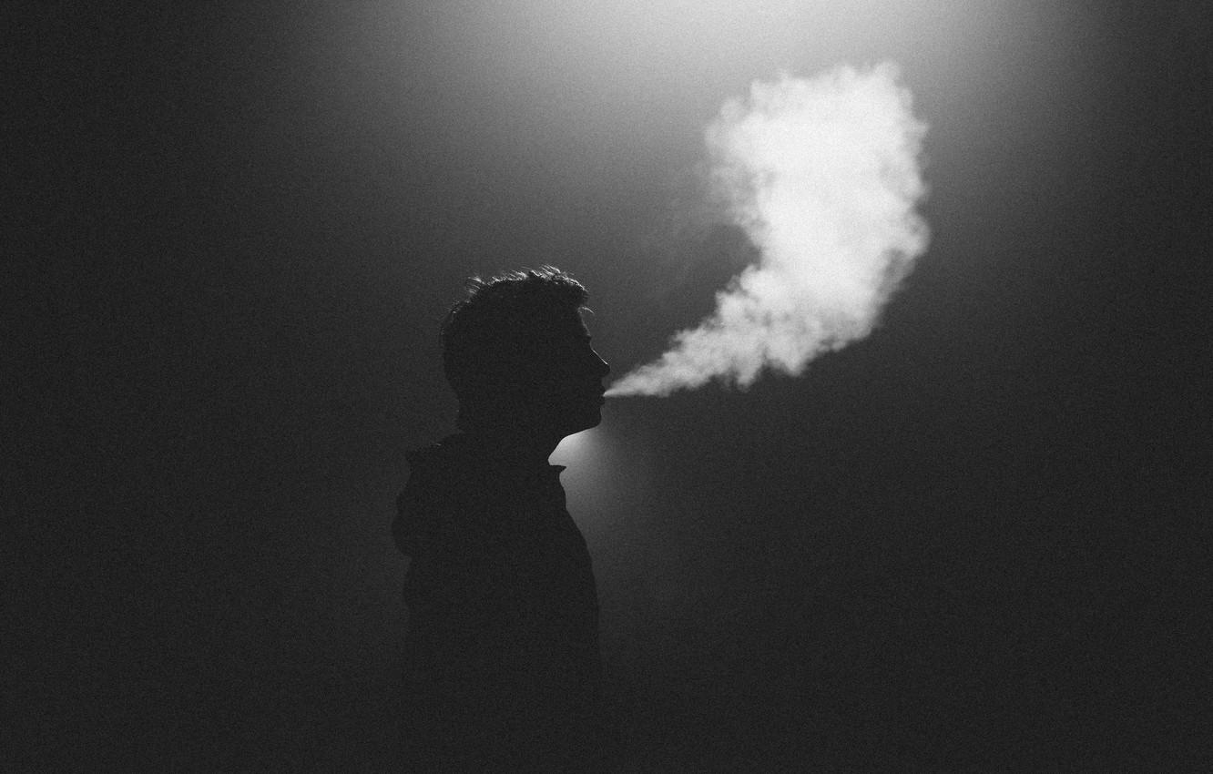 1332x850 Photo Wallpaper Light, Smoke, Silhouette, Male, Smoking Men At Night