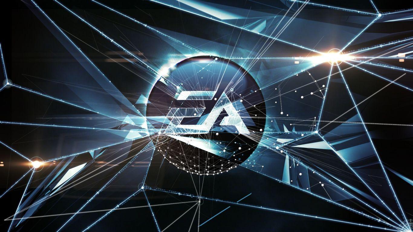 1366x768 HD Background Electronic Arts Logo Crystal Glass Shattered Art