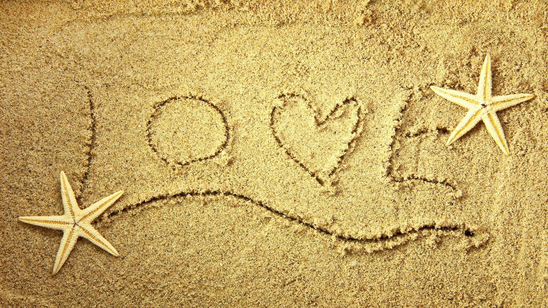 1920x1080 1920x1080 Sand, love, heart, love, words, star