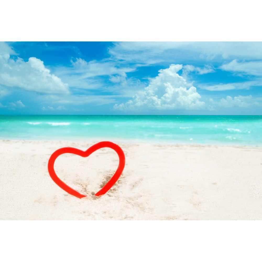 1000x998 Laeacco Photo Background Tropical Sea Beach Sand Love Heart Blue Sky Cloudy Baby Scenic Photography Backdrops Photo Studio. Background
