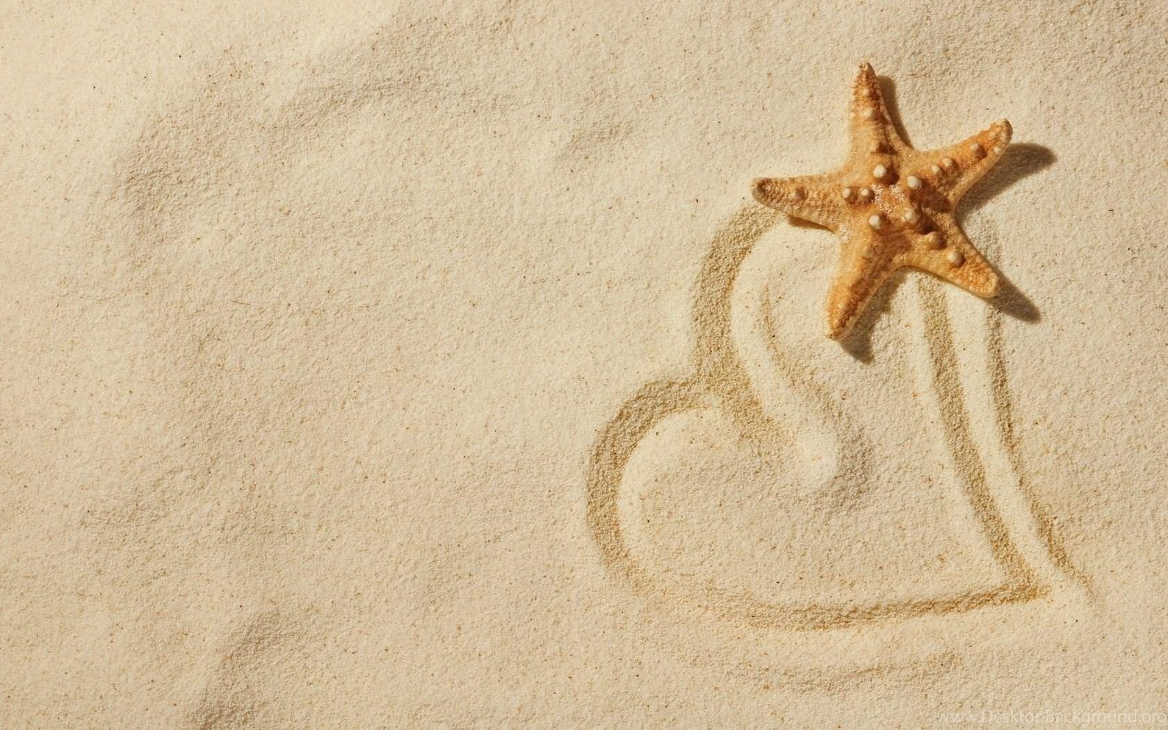 1680x1050 Beach Sand Heart Starfish Love HD Wallpaper Desktop Background