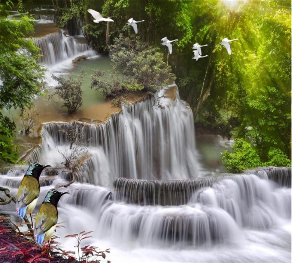 1000x900 beibehang Custom Wallpaper HD Flowing Water Makes Money Beautiful Landscape Waterfall Crane Decorative Painting papel de parede. Wallpaper