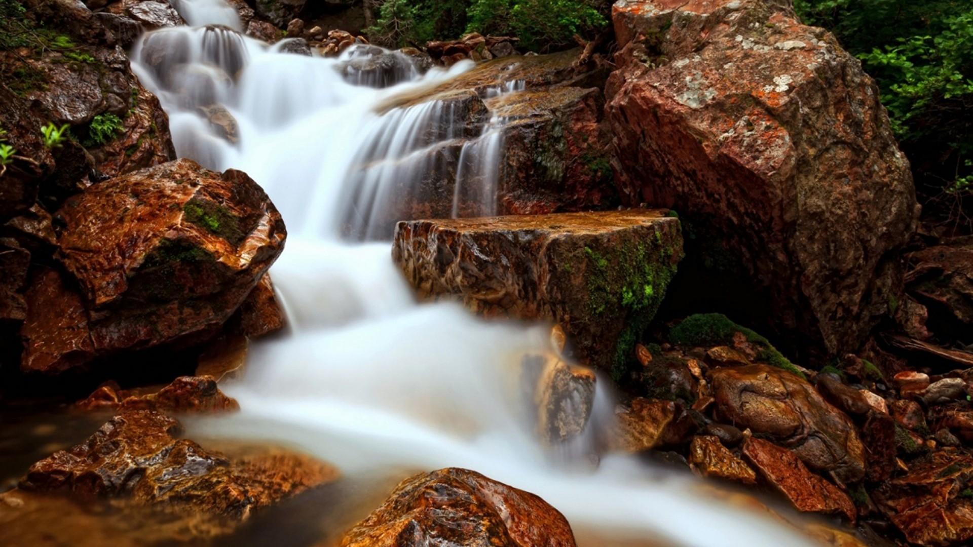 1920x1080 Waterfall Flow Water Rock Beautiful HD Wallpaper :