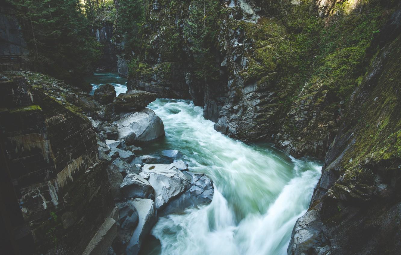 1332x850 Wallpaper Blue, Water, River, Flow, Moss, Cliffs image for desktop, section природа