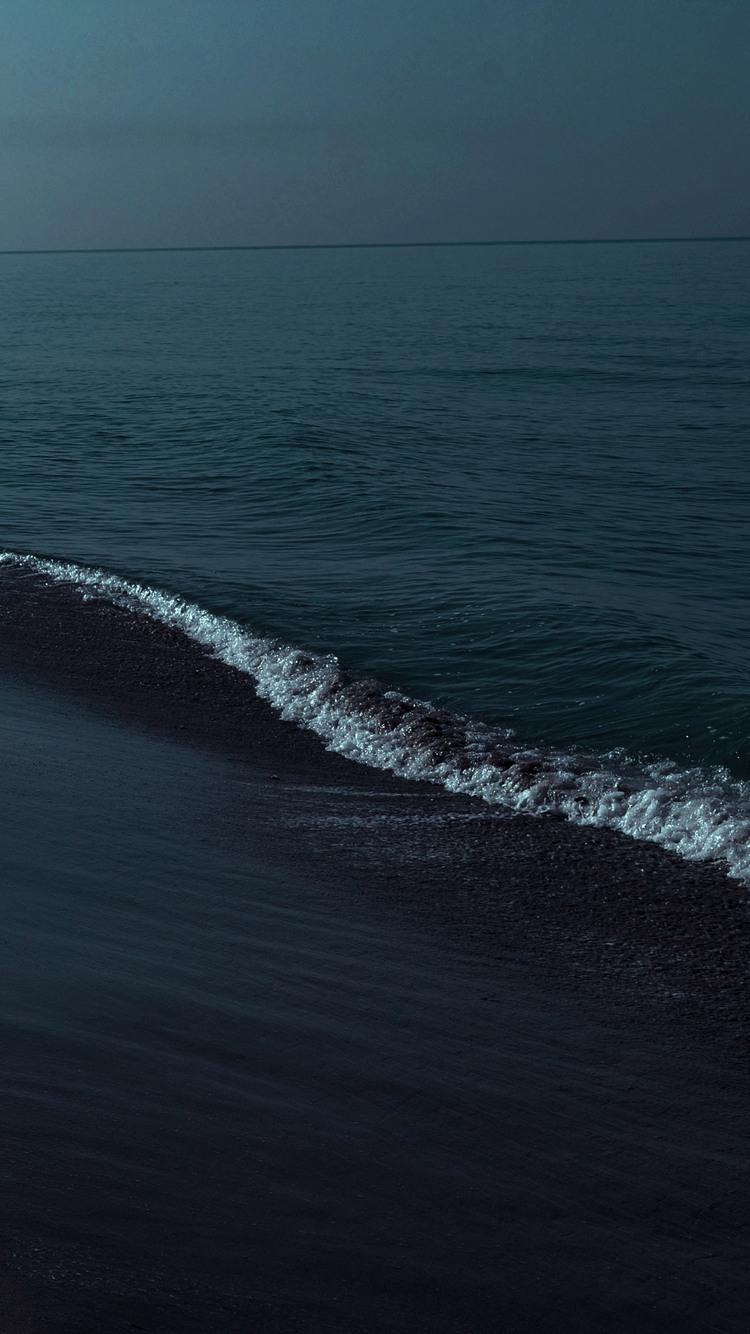 750x1334 Overcast Sea Beach Waves At Night iPhone iPhone 6S, iPhone 7 HD 4k Wallpaper, Image, Background, Photo and Picture