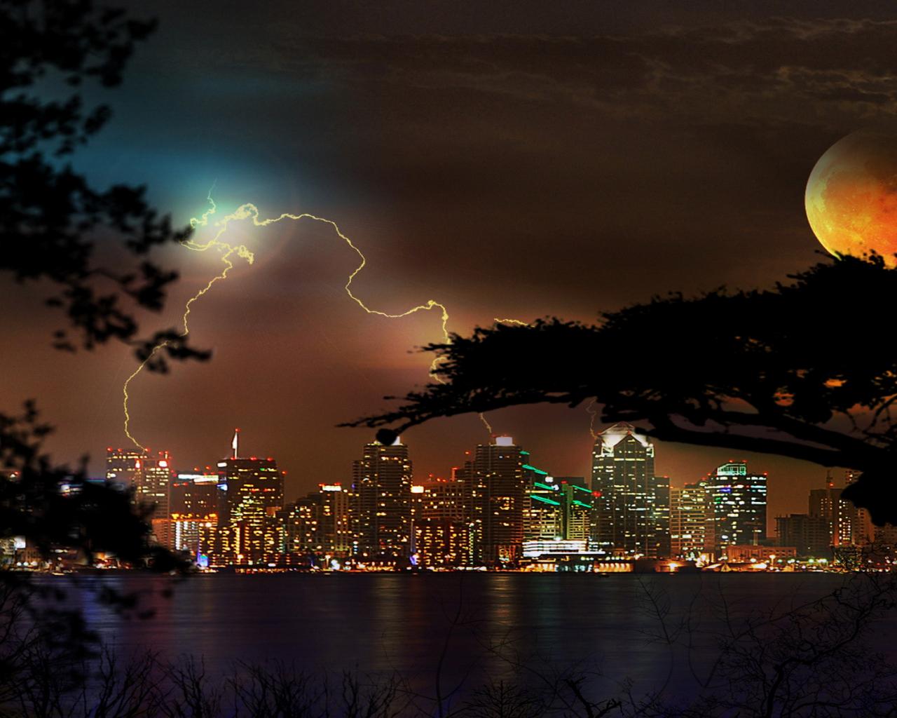 1280x1024 Free download Wallpaper night city storm moon lights HD Desktop Wallpaper [1920x1200] for your Desktop, Mobile & Tablet. Explore City Lights at Night Wallpaper. City Lights HD Wallpaper, Big