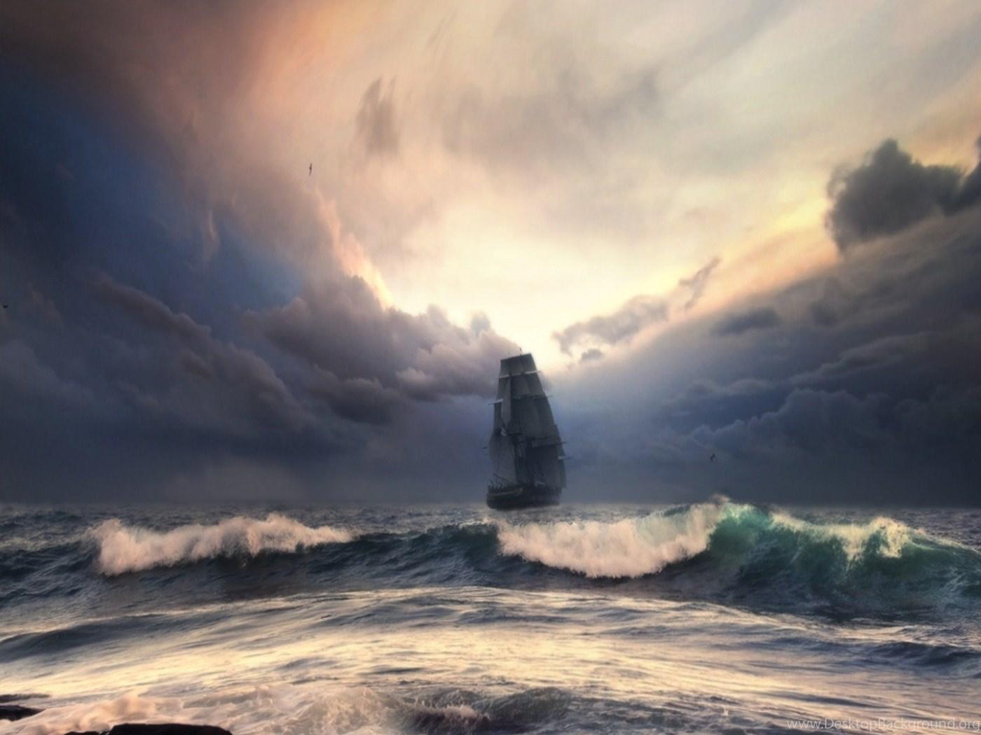 1400x1050 Dark Ocean Storm Waves High Resolution Wallpaper Desktop Background