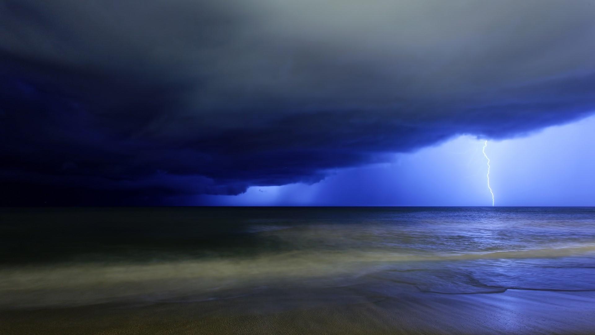 1920x1080 1920x1080 Lightning, Blow, Sky, Dark blue, Gloomy, Clouds, Storm, Sea wallpaper JPG